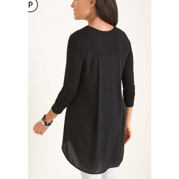 Chico's Relaxed Fit Hi-‎ Low Hem Woven-Back Tunic Top Women Size 3P XLP Black - Picture 3 of 9
